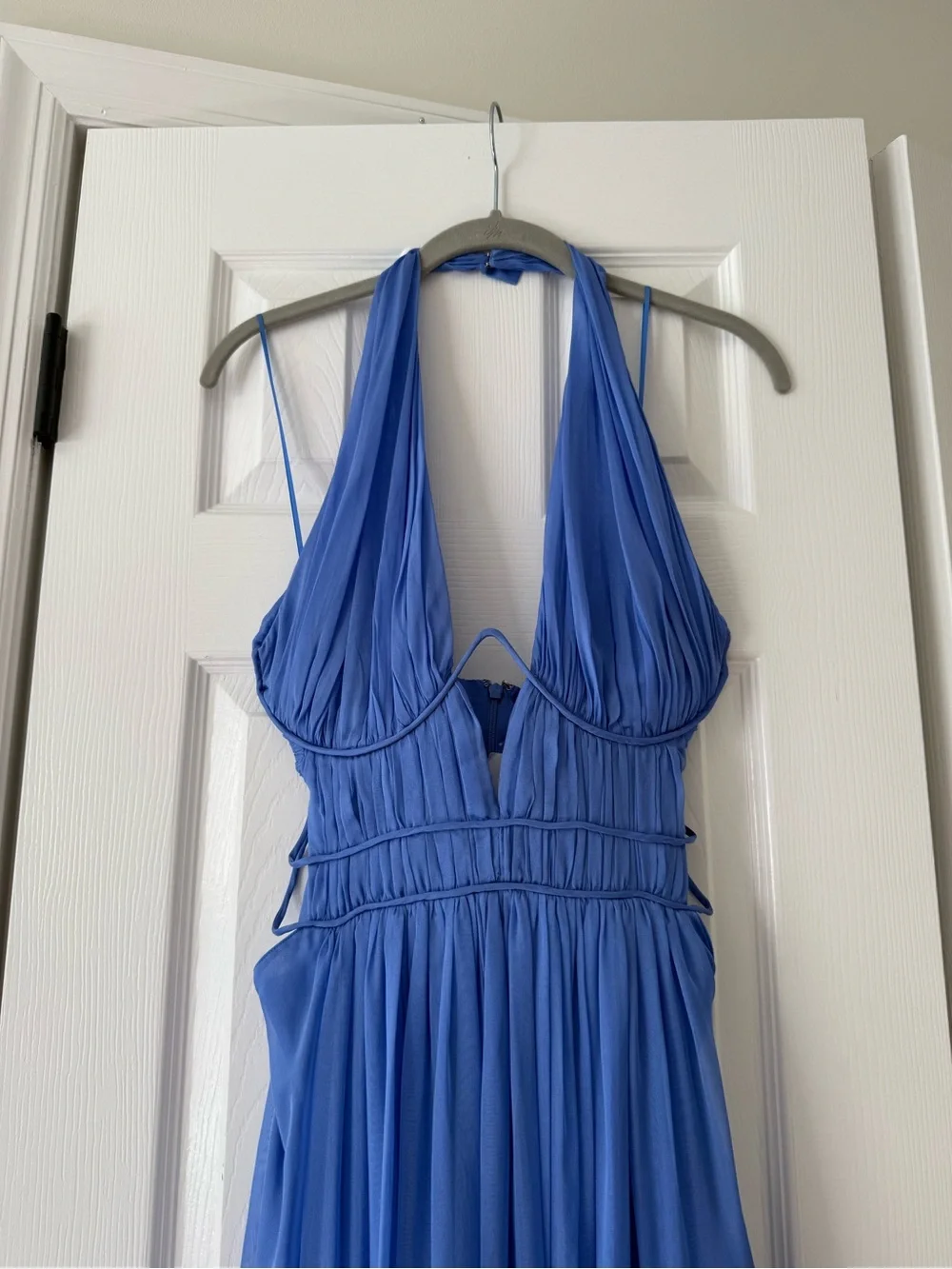 Cult Gaia Aashvi Plunging Halter Neck Silk Gown Capri Blue NEW with tags - Picture 5 of 8